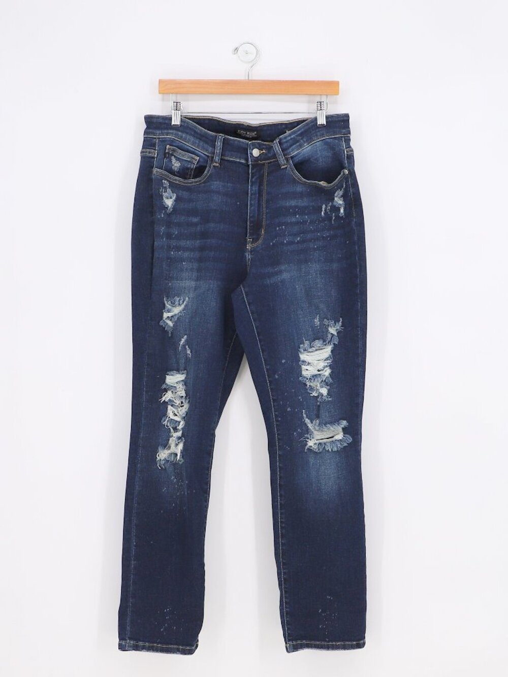 JUDY BLUE Boyfriend Fit Distressed Jeans in Dark Wash Size 14W
